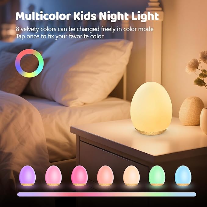 MediAcous Night Lights for Kids Room, Baby Night Light with 7 Colors Changing & Dimming Function, Rechargeable Kids Night Light with 1 Hour Timer & Touch Control, Up to 100H, Wood Grain-Ruum Studio Home