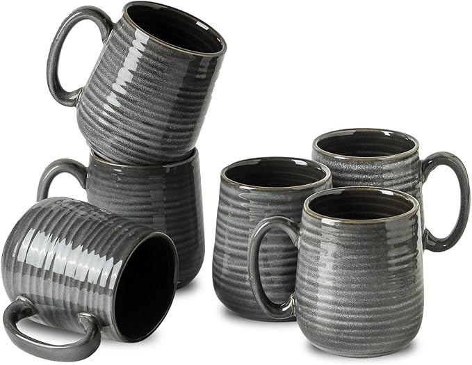 Hasense Ceramic Coffee Mugs - 15 OZ Large Coffee Cups Set of 6 with Handle for Hot Beverages, Porcelain Latte Mugs for Tea, Milk, Cocoa, Cappuccino and Mocha, Microwave and Dishwasher Safe, Grey-Ruum Studio Home