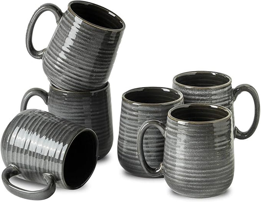 Hasense Ceramic Coffee Mugs - 15 OZ Large Coffee Cups Set of 6 with Handle for Hot Beverages, Porcelain Latte Mugs for Tea, Milk, Cocoa, Cappuccino and Mocha, Microwave and Dishwasher Safe, Grey-Ruum Studio Home