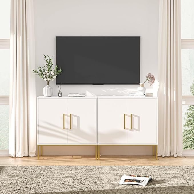 LYNSOM TV Stand for 55 Inch TV, Wood Entertainment Center with Storage Cabinet, TV Cabinet Black, Long Console Table for Living Room, Bedroom-Ruum Studio Home