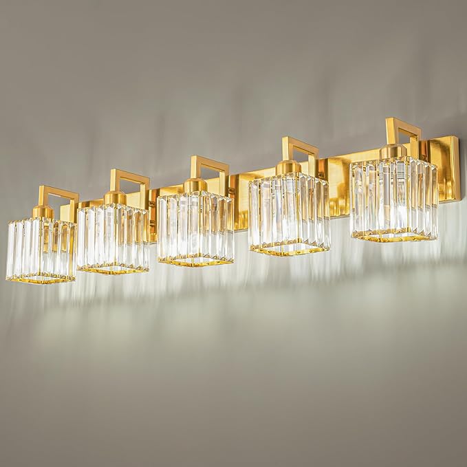 Modern Bathroom Vanity Light 5-Lights Chrome Crystal Wall Lamp Bathroom Modern Crystal Vanity Lighting-Ruum Studio Home