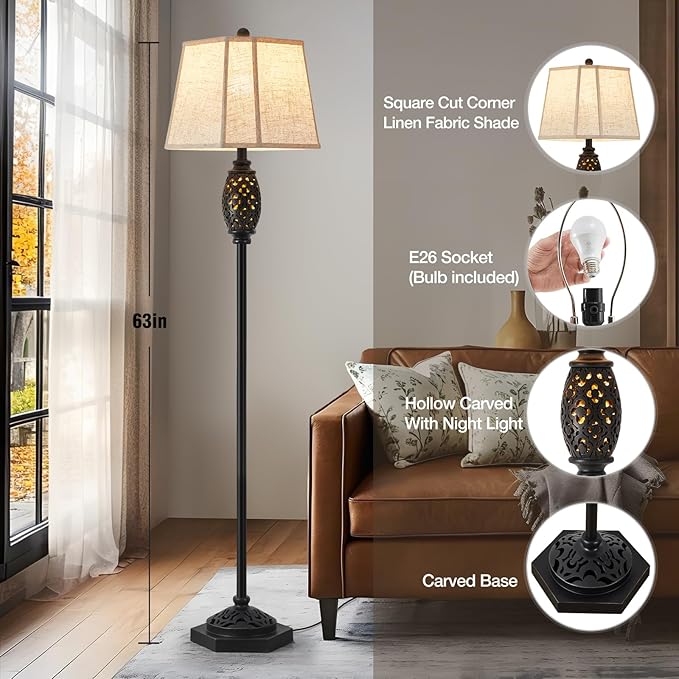 Luvkczc Vintage Floor Lamp with Cutout Design & Glowing Light - Resin Elegant Standing Lamp for Living Room, Bedroom, Office (Includes Bulb)-Ruum Studio Home
