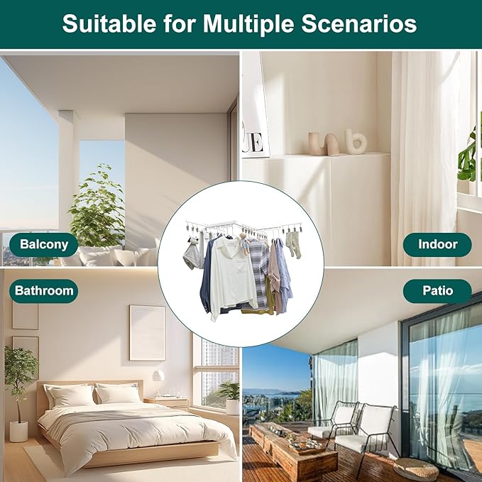 Hoimpro White 51" Clothes Drying Rack Retractable Foldable Wall Mounted, Tri-Fold Space Saving Collapsible for Hanging Clothing Coat, Ideal for Patio, Laundry Room Organization and Storage, Bathroom-Ruum Studio Home