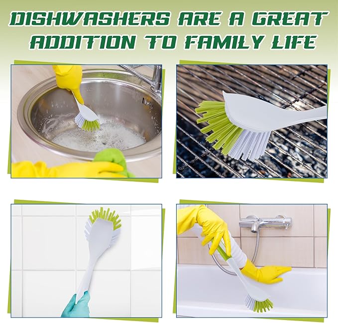 Hsei 20 Pcs Light Green Kitchen Scrub Dish Brush Bulk with 11 Inch Anti Slip Handle Cleaning Dish Scrubber with Stiff Bristles Washing Scrub Brushes for Housekeeping for Pots and Pans, Kitchen Sink-Ruum Studio Home