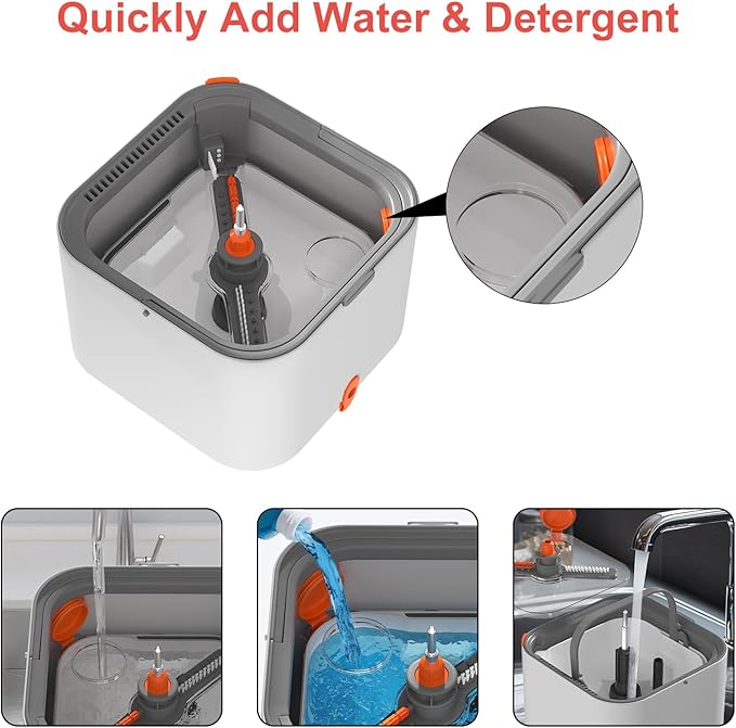 Mop and Bucket Set, Spin Mop with Self Seperates Dirty Water System, Square Mops for Floor Cleaning, 360 Rotating Foldable Standing Mop Head, Versatile Mops for Walls (Mop Bucket with 6 Pads)-Ruum Studio Home