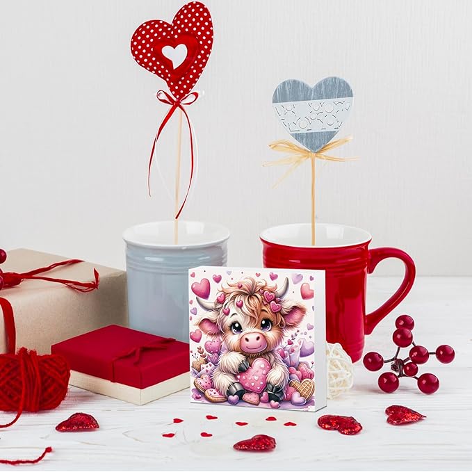 Valentines Day Decor Valentines Day Decorations Valentines Day Office Decor Valentines Day Table Decor Pink Valentines Day Decorations Valentines Decor Gifts for Girlfriend, Highland Cow Wooden Decor-Ruum Studio Home