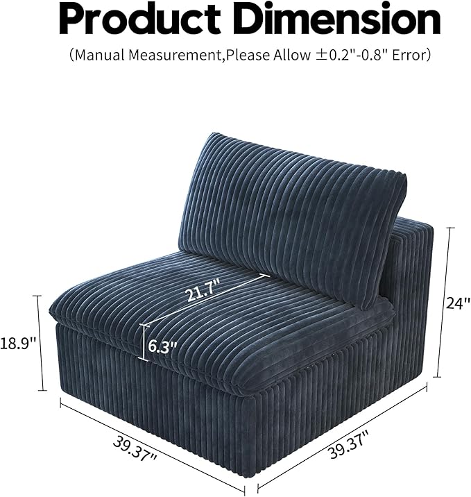 Ottoman, Modular Sectional Sofa,Cushion Covers Removable, Minimalist Couch for Modern Living Room Sofa Sets for Office House,Bedroom and Apartment,No Assembly Required,Blue-Ruum Studio Home