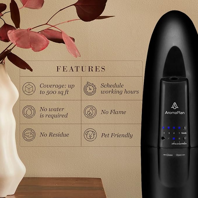 AROMAPLAN Authentic Plug in Waterless Diffuser - Up to 500 Sq. FT Coverage - Nanotechnology Plug in Oil Diffuser for Essential Oils -for Home and Office - Wall Silent & Waterless Oil Diffuser (Black)-Ruum Studio Home