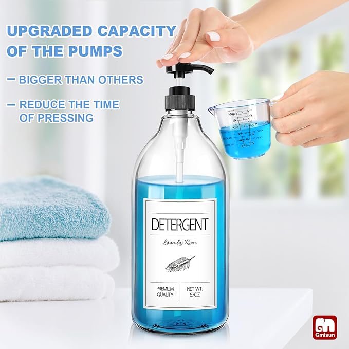 GMISUN Laundry Detergent Soap Dispenser, Liquid Laundry Detergent Dispenser, Container for Farmhouse Room Decor, Organizer for Liquid DetergentSoftenerBleach Storage Bottle(64 Oz Set of 4)-Ruum Studio Home