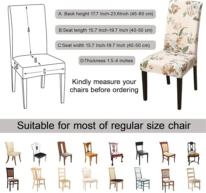 JQinHome Pattern Chair Covers for Dining Room Set of 6, High Stretch Removable Washable Parsons Chair Slipcover for Home Party Hotel Wedding Ceremony (Peony Flower,6PCS)-Ruum Studio Home