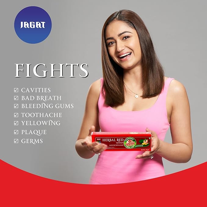 Jagat Devsutra Ayurvedic Herbal Red Toothpaste for Teeth Whitening & Cold Breath - 100% Natural Formula, No Fluoride & Artificial Colours - Pack of 2 (4.4 OZ Tubes) Try Once-Ruum Studio Home
