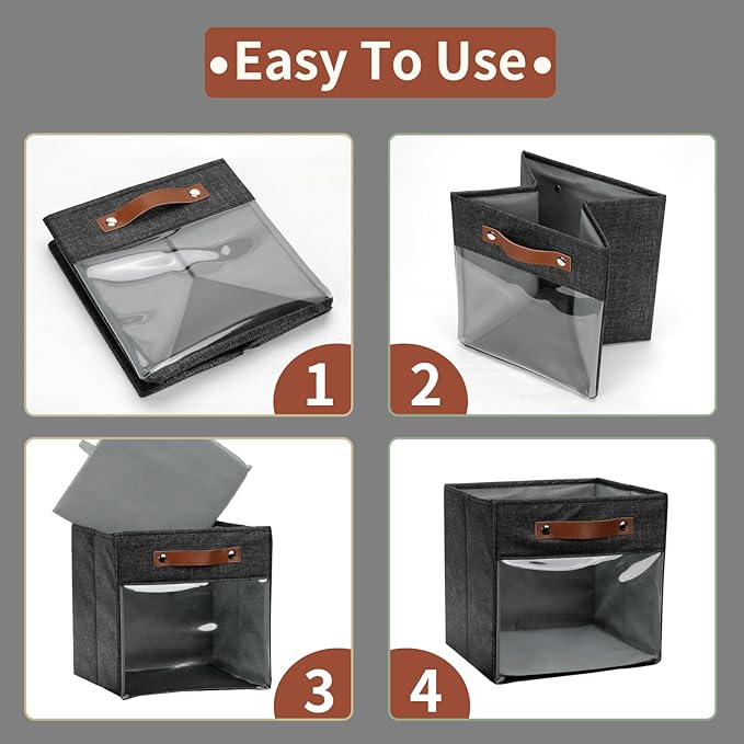 HNZIGE Fabric Cube Storage Bins 11 x 11, Collapsible Storage Cubes Bins for Storage Shelves,Foldable Cube Storage Bins for Storage, Cubby Closet Clear Bins for Storage Blanket(Prints Black 6PCS)-Ruum Studio Home