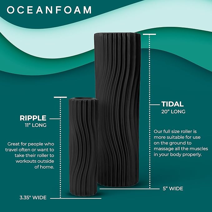 Oceanfoam Tidal Roller - Charcoal - Muscle Massage Foam Roller for Back Pain & Stretching - Firm and Ergonomic Wide Wave Textured - Yoga, Athletics, & Wellness - Full Size, 20" x 5"-Ruum Studio Home