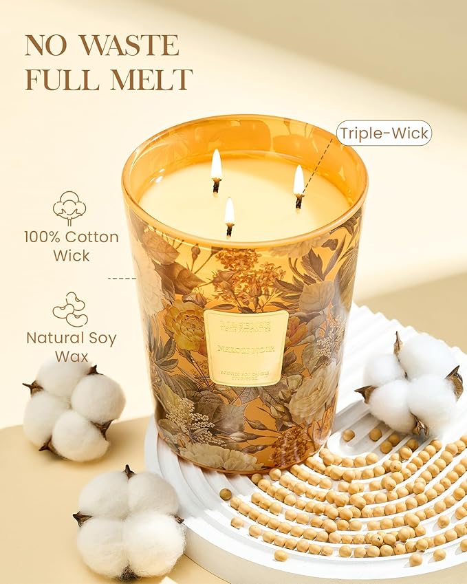 M&SENSE Neroli Noir Scented Candle 3 Wick 35oz 150H Long Lasting, Natural Soy Candles Stress Relief Calm Home Fragrance Housewarming Gifts-Ruum Studio Home