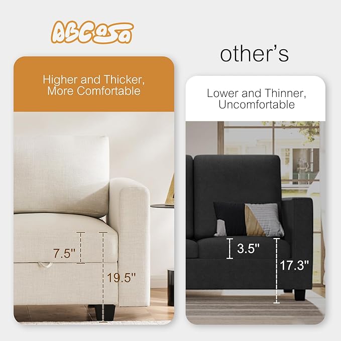 38.5 Oversized Accent Chair with Storage Beige, Single Modern Accent Sofa Chair with Arms for Apartment Living Room Linen(21" Deep Seat)-Ruum Studio Home