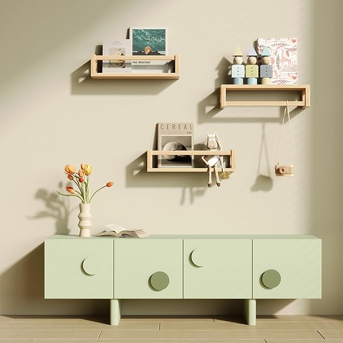 Upgraded Thick Floating Shelves - Multi-Use Wall-Mounted Bookshelves for Kids and Nursery, Ideal for Books, Toys, Spice Rack, Decor - NaturalWood-Ruum Studio Home