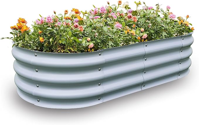 Gardmax Galvanized Raised Garden Bed, Lightweight Planter Boxes Outdoor with Easy Assembly, Large Garden Bed for Vegetables, Fruits, Flower Silver-Ruum Studio Home