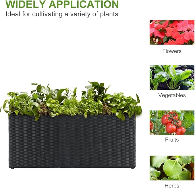 LEWIS&WAYNE Large Rectangular Block Planter Box Handmade Wicker Tall Planters for Outdoor Plants with Removable Liners Modern Planter for Indoor Outdoor Patio Deck - Black, 30''x12''x16''-Ruum Studio Home