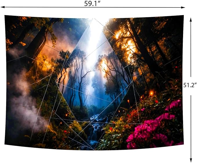 Delur Forest Tapestry Tree of Life Misty Tropical Rainforest Tapestry Wall Hanging Mystical Colorful Spiritual Psychedelic Nature Landscape Headboard for Bedroom Living Room Home Decor (51.2" x 59.1")-Ruum Studio Home