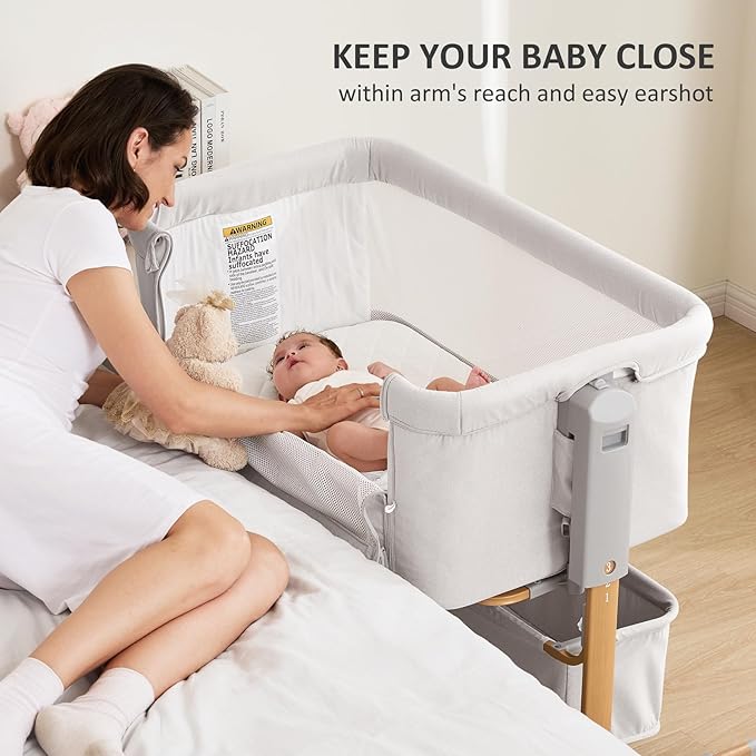 3 in 1 Baby Bassinet, Rocking Bassinet, Bedside Bassinet, 6-Height Adjustable, Bassinet Bedside Sleeper, Bedside Bassient for Baby with Comfy Mattress, Breathable Mesh, Large Storage Basket-Ruum Studio Home