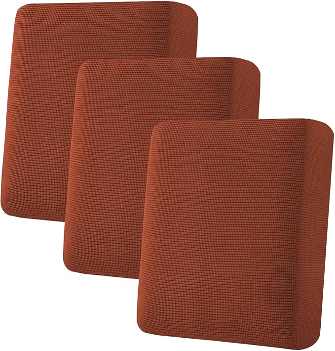H.VERSAILTEX Super Stretch Individual Seat Cushion Covers - Sofa & Couch Cushion Slipcover Sets - Thick Jacquard Textured Twill Fabric (3 Piece, Rust)-Ruum Studio Home