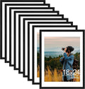 Vittanly 18x24 Picture Frames Set of 9, Shatter Resistant Plexiglass, Display 16x20 Pictures with Mat or 18x24 without Mat, Photo Frames for Wall or Tabletop, PVC Frame, Black-Ruum Studio Home
