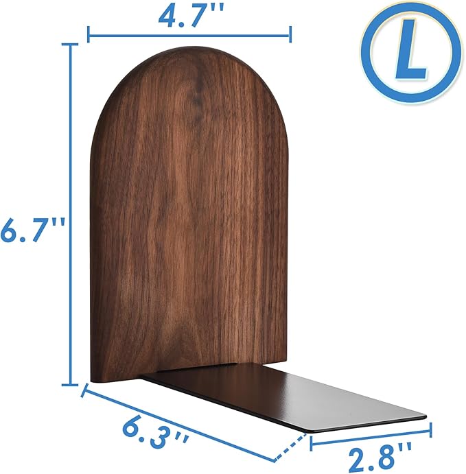 Book Ends, Large Sturdy Wooden Bookends for Shelves - Heavy Duty Non-Slip Book Organizers, Decorative Bookend Holders for Home Office, Library, Black Walnut Universal Economy Bookend, 1 Pair-Ruum Studio Home