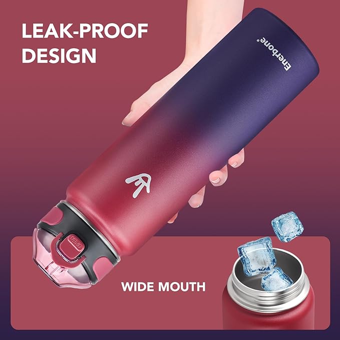 Enerbone 32 oz Insulated Water Bottle, Stainless Steel Bottle with Carrying Strap, Double-Wall Vacuum Insulation Design, Leakproof Sports Bottle with Straw, Keep Drinks Cold or Hot for Hours-Ruum Studio Home