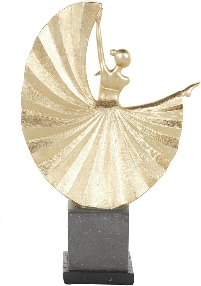 Deco 79 Polystone Dancer Decorative Sculpture Ballet Home Decor Statue with Elevated Black Base, Accent Figurine 11" x 4" x 17", Gold-Ruum Studio Home