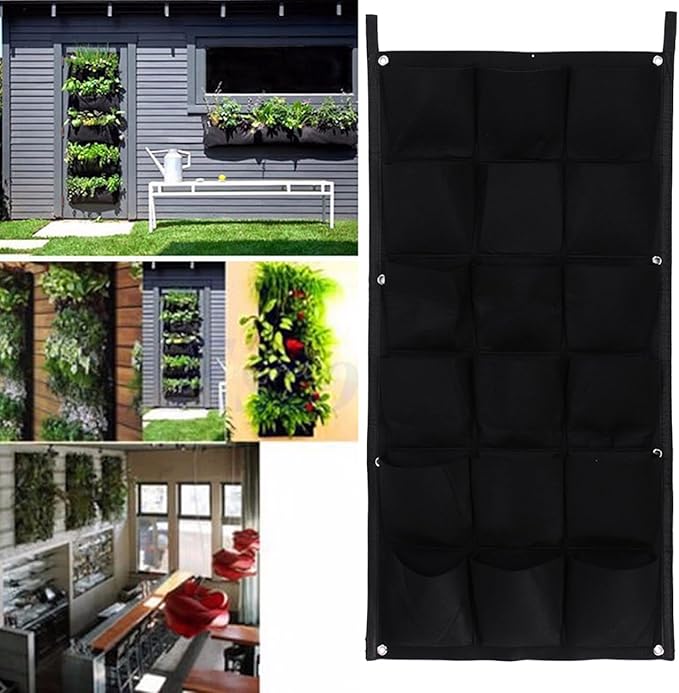 Ogrmar 18 Pockets Vertical Wall Garden Planter Plant Grow Bag for Flower Vegetable for Indoor/Outdoor (18 Pockets, Black)-Ruum Studio Home