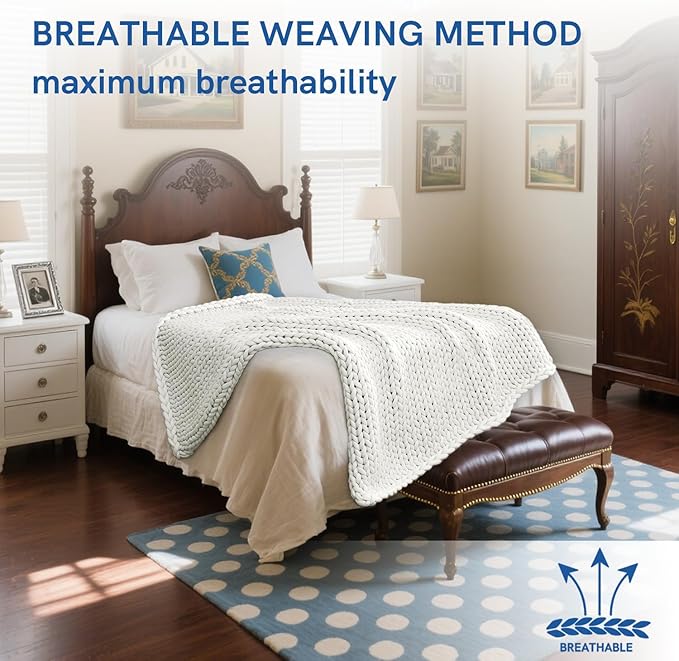 YnM Cooling Chunky Throw Blanket, Medium-Weight, Hand Knitted, Skin Friendly, Ventilated and Breathable, Machine Washable, Home Décor Piece for Couch, Sofa and Bed (White, 60x80 Inch)-Ruum Studio Home