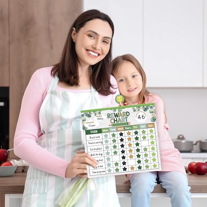 Reward Chart for Kids,Magnetic Behavior Chore Chart for Kids at Home,26 Eucalyptus Chore Charts,1960 Star Stickers,56 Reward Stickers,Incentive Chart to Develop Responsibility and Good Habits,Greenery-Ruum Studio Home