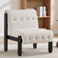 Modern Armless Accent Chair for Living Room, Beige Chenille Button Tufted Upholstered Lounge Reading Chair with Black Wood Frame-Ruum Studio Home