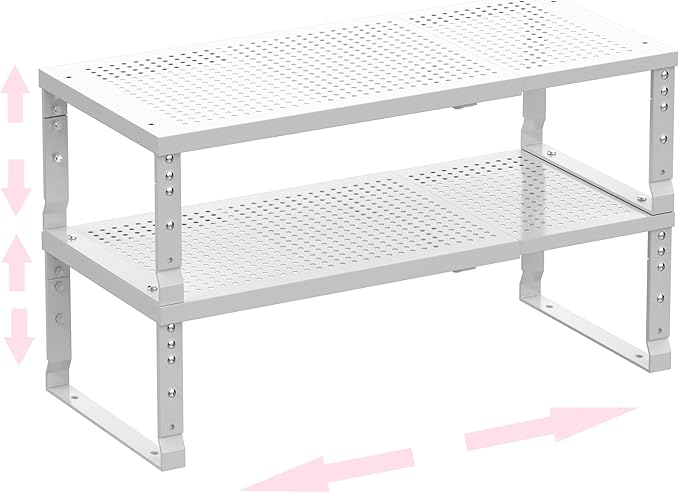 Metal Stackable Expandable Storage Shelf - Multi-Functional Home Storage Shelf, Suitable for Kitchen, Cabinet，Bathroom, Office, Garage, etc.（2PACKS/White/Medium-Ruum Studio Home