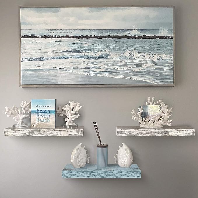 Sorbus Floating Shelves - 3 Pack 16 Inch Rustic & Blue Wall Shelves for Bedroom, Kitchen, Living Room, Bathroom Shelves, Home Decor, Office - Floating Shelf for Trophy, Books, Frames-Ruum Studio Home