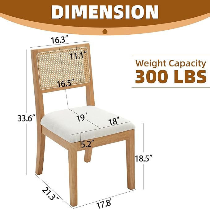 Westice Rattan Dining Chairs Set of 6, Farmhouse Natural Dining Room Chairs with Upholstered Cushion, Wood Armless Chairs for Kitchen/Restaurant-Ruum Studio Home