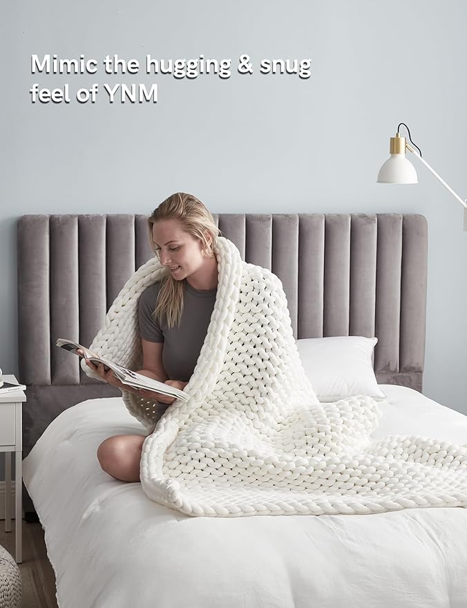 YnM Chunky Throw Blanket, Medium-Weight, Hand Knitted, Skin Friendly, Ventilated and Breathable, Machine Washable, Home Décor Piece for Couch, Sofa and Bed (White, 60x80 Inch)-Ruum Studio Home
