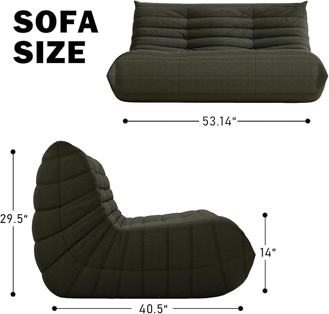 Bean Bag Chair, Loveseat Fireside Chair Bean Bag Sofa Large Bean Bag Chair for Adults, 2 Seater Bean Bag Chairs for Teens with High Density Comfortable Foam, Bean Bag for Living Room, Bedroom (Green)-Ruum Studio Home