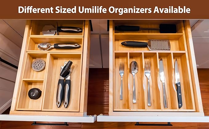 Umilife Drawer Organizer Storage Boxes, 2.5" High Bamboo Drawer Dividers, 3 Rearrangeable Bins for Kitchen, Office Desktop, Clothing, Makeup, vanity, Jewelry-Ruum Studio Home