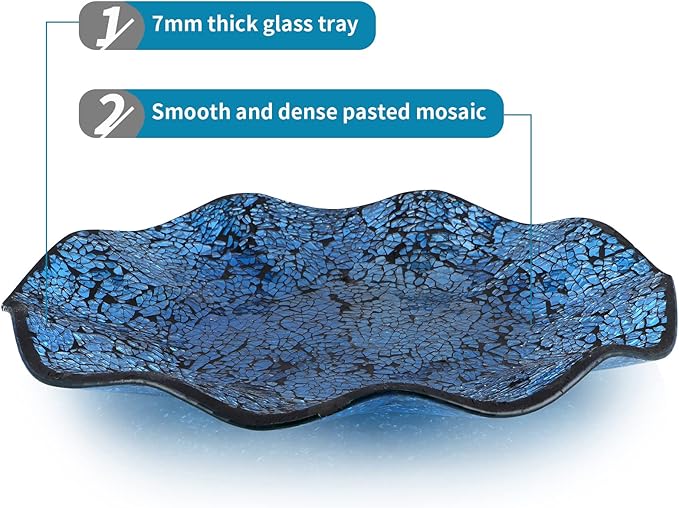 MDLUU Mosaic Centerpiece Tray, 12" Decorative Glass Plate, Home Decor Glass Bowl for Dining Room Table, Coffee Table, Gift (Turquoise)-Ruum Studio Home