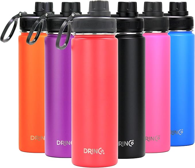 DRINCO Stainless Steel Water Bottle Spout Lid Vacuum Insulated Double Wall Water Bottle Wide Mouth (40oz 32oz 22oz 18oz 14oz) Leak Proof Keeps Cold or Hot (22 oz, 22oz Barn Red)-Ruum Studio Home