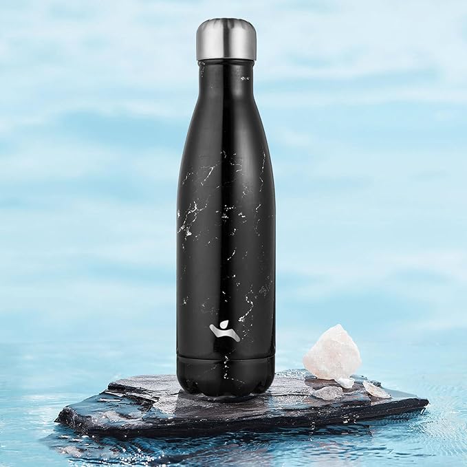 Insulated Water Bottles,17 oz Double Wall Stainless Steel Vacumm Metal Flask for Sports Travel,Marble Midnight-Ruum Studio Home