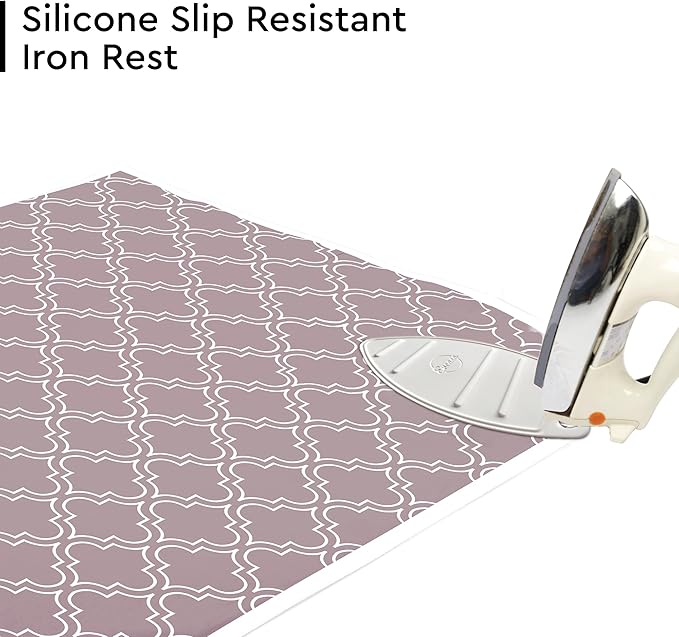 Encasa Homes Ironing Mat/Pad (Large 48"x28") with 3mm Padding & Silicone Iron Rest for Steam Pressing on Tabletop or Bed - Heat Resistant, Portable, Quilting & Travel Blanket - Mauve Tiles-Ruum Studio Home