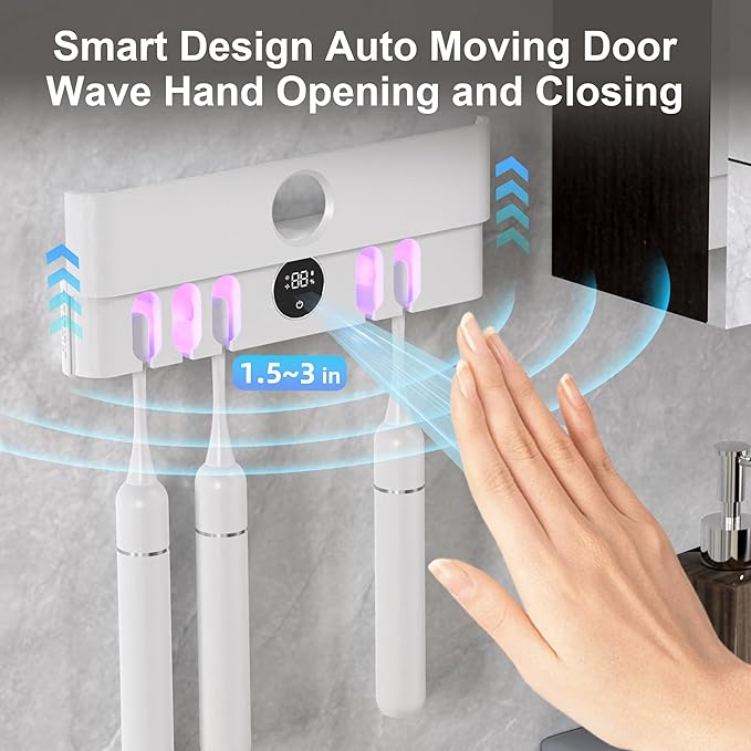 Electric Toothbrush Holder and Cleaner Auto Cleaning and Drying Toothbrushs in Circle Wall Mounted for Bathroom Accessory Auto Open/Close Cover Rechargeable Home Gadgets-Ruum Studio Home