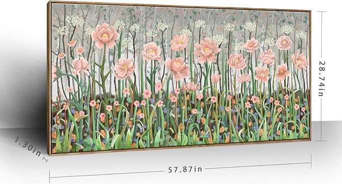 amatop Framed Oversized Floral Canvas Wall Art Canvas Print Modern Botanical Flower Field Rustic Wall Decor Abstract Nature Blooming Wildflower Pale Pink Green Artwork for Living Room Bedroom Office 58x29 in-Ruum Studio Home