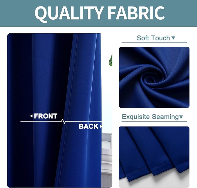 ChrisDowa Grommet Blackout Curtains for Bedroom and Living Room - 2 Panels Set Thermal Insulated Room Darkening Curtains (Royal Blue, 42W x 63L)-Ruum Studio Home