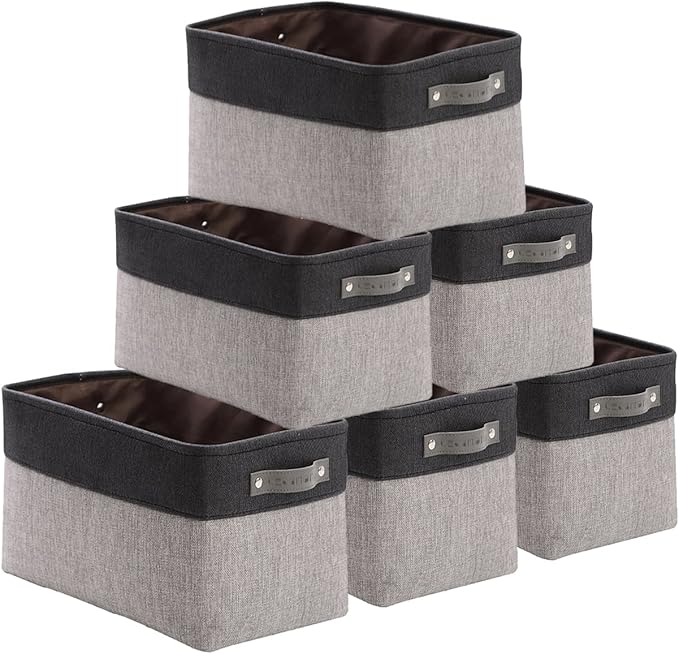 DECOMOMO Small Storage Basket, Closet Storage Bins, Baskets for Organizing Shelves (Grey & Black, Small - 6 Pack)-Ruum Studio Home
