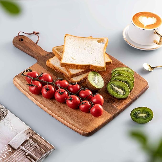 Acacia Wood Cutting Board - Wooden Kitchen Cutting Board for Meat, Cheese, Bread,Vegetables &Fruits- Charcuterie Board Cheese Serving Board with Handle (15.3"x10.2")-Ruum Studio Home