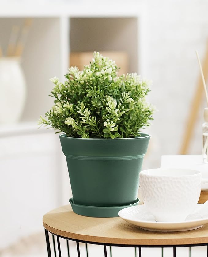 homenote Plant Pots,7.5 Inch Flower Pots for Plants Plastic Planters for Indoor with Multiple Drainage Holes and Trays, for All Home Garden Flowers Succulents,Outdoor(Green,8 Pack)-Ruum Studio Home