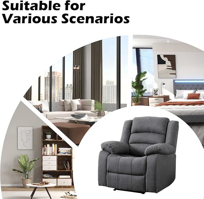 EBELLO Classic Power Recliner Chair, Oversized Electric Reclining Chair with Overstuffed Cushion and Back, Soft Fabric Adults Single Recliner Sofa for Living Room, Set of 2 Grey-Ruum Studio Home